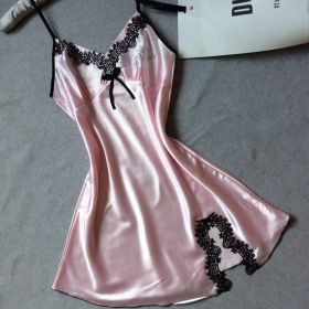 silk sling pajamas (Option: Black pink-XXL)