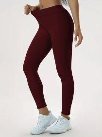 Women's Yoga Pants High Waist Lift High Elastic Tight Fitness Trousers (Option: Wine red-L)